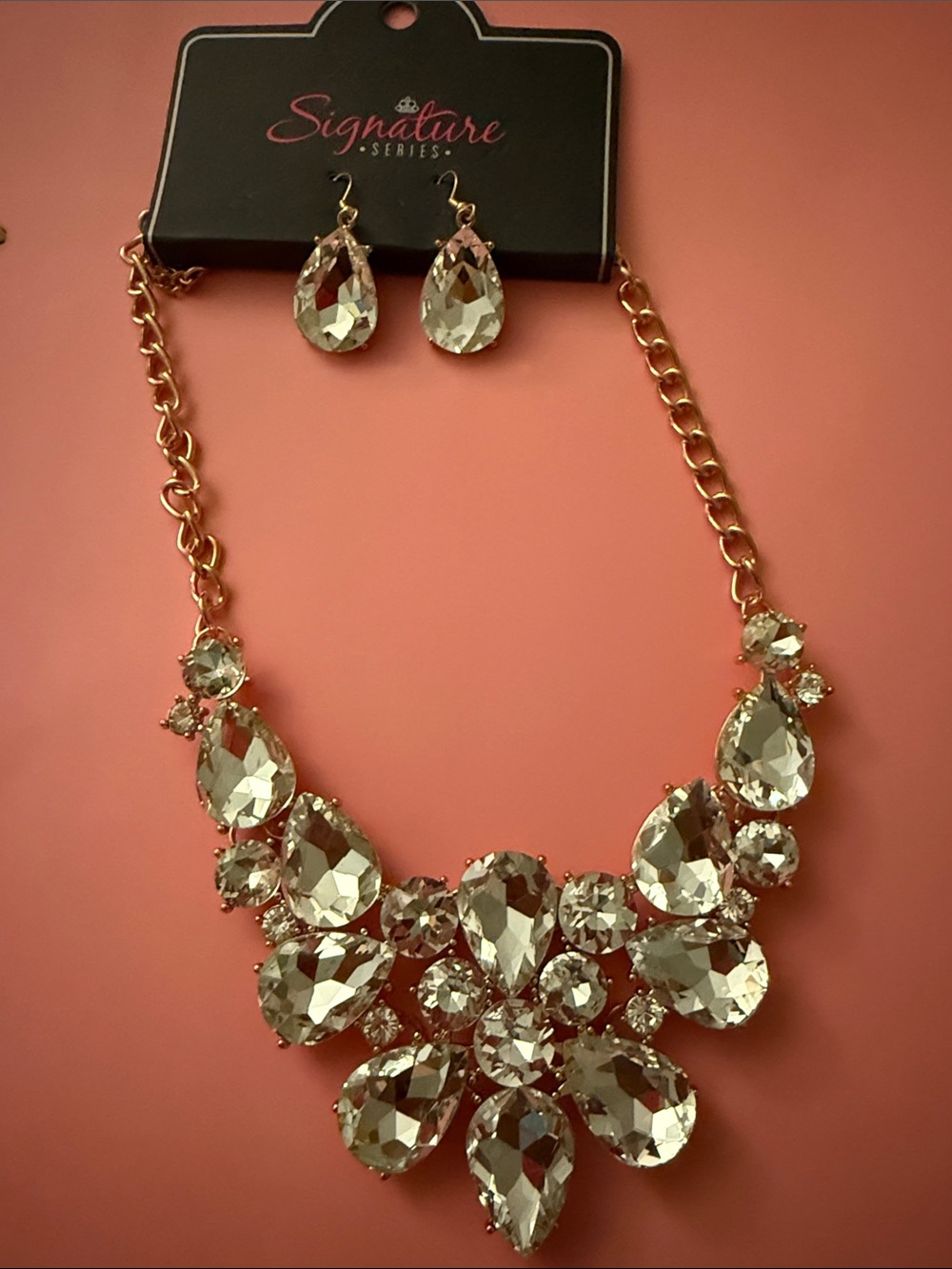 Gold-Tone Clear Crystal Statement Necklace & Earrings